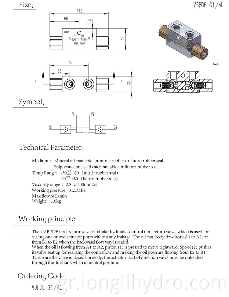 High pressure Hydraulic Lock Valve